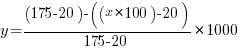 y={{(175-20) - ((x*100) - 20)} / {175-20}} * 1000